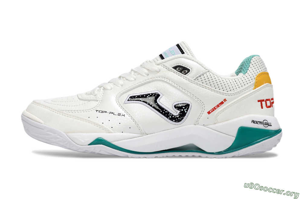 Joma Top Flex IC Football Shoes - White/Teal Splash/Golden Accent 3
