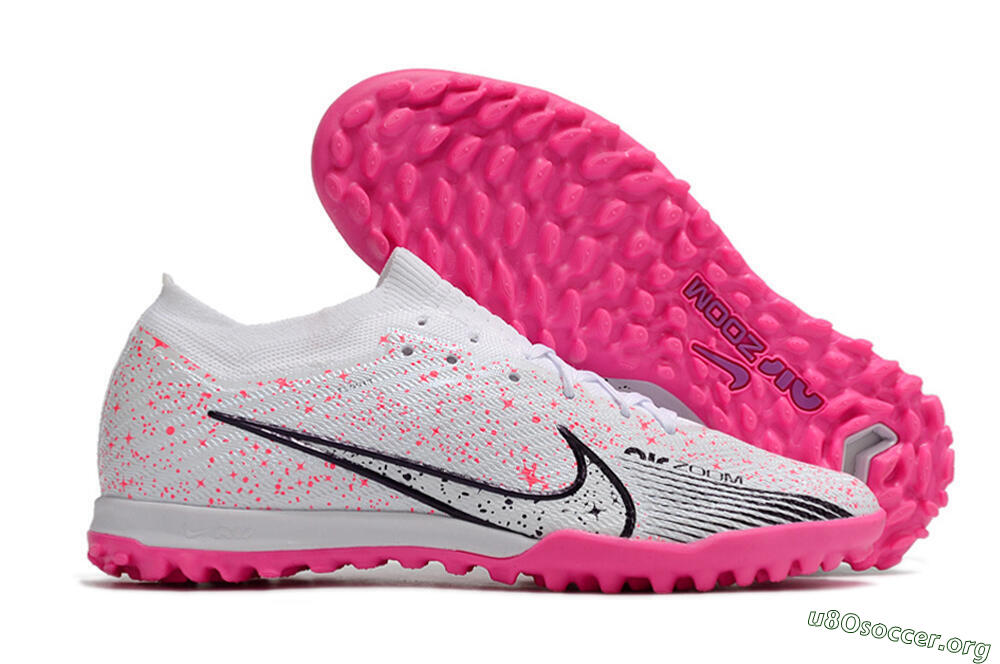 Nike Air Zoom Mercurial Vapor 15 Elite TF Football Shoes - White/Black/Pink 2
