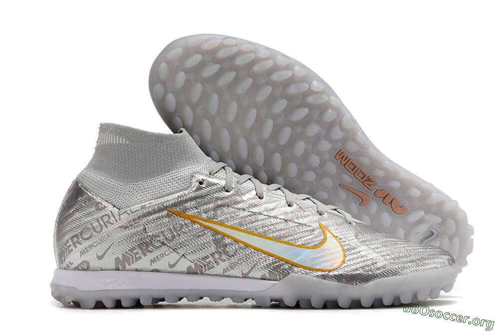 Nike Air Zoom Mercurial Superfly 9 Elite TF Football Shoes - Silver/Gold 2