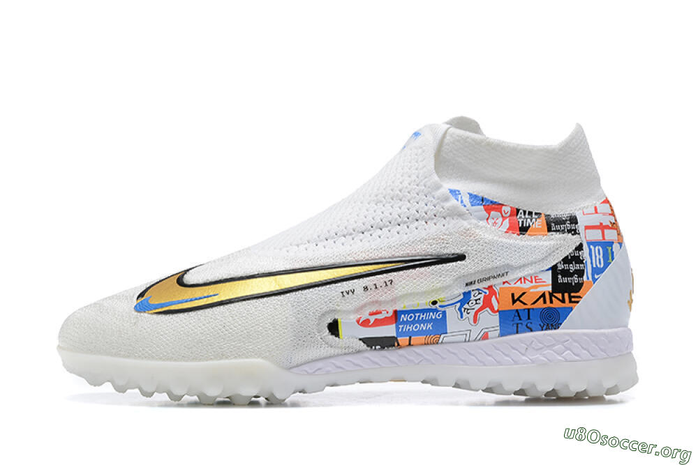 Harry Kane x Nike Phantom GX Elite DF Link TF Football Shoes - White/Gold/Black 3