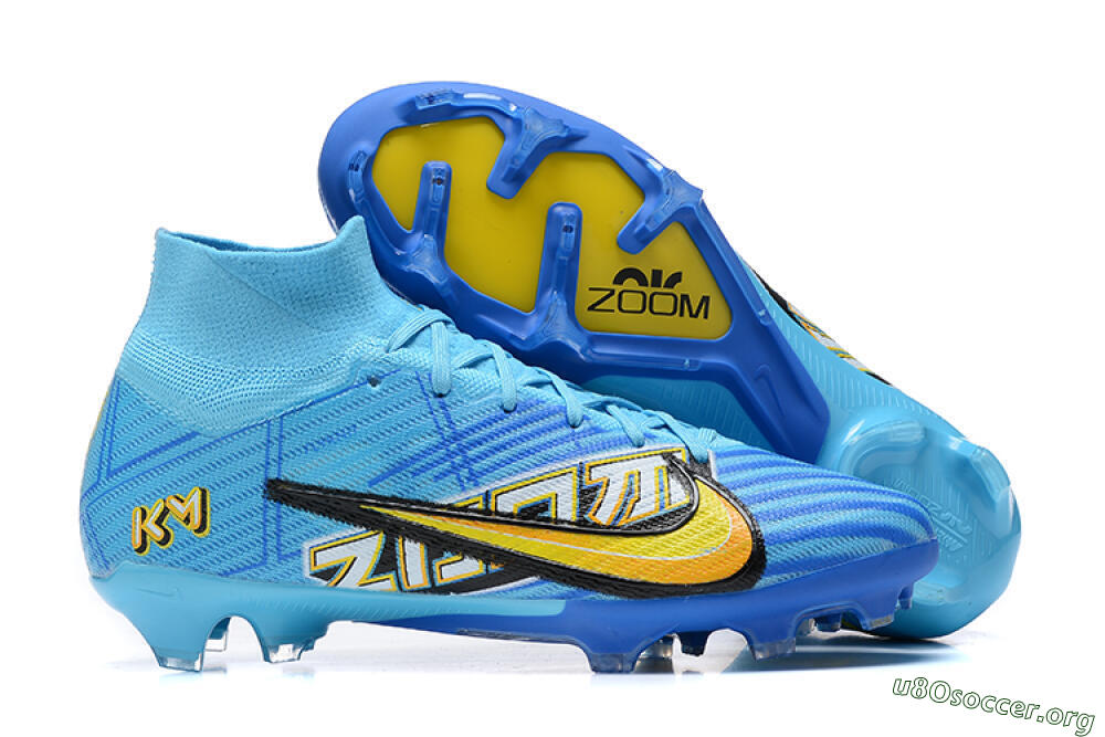 Kylian Mbappe x Nike Air Zoom Mercurial Superfly 9 Elite FG Football Boots - Blue/Yellow/Black 2