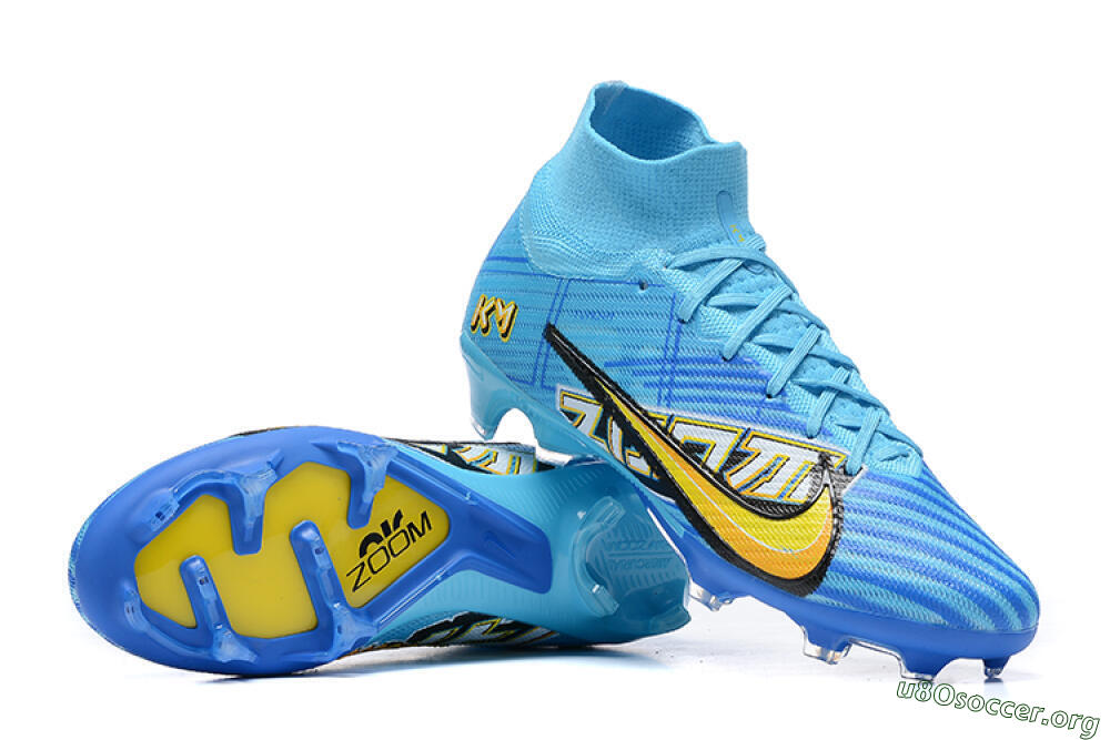 Kylian Mbappe x Nike Air Zoom Mercurial Superfly 9 Elite FG Football Boots - Blue/Yellow/Black 4