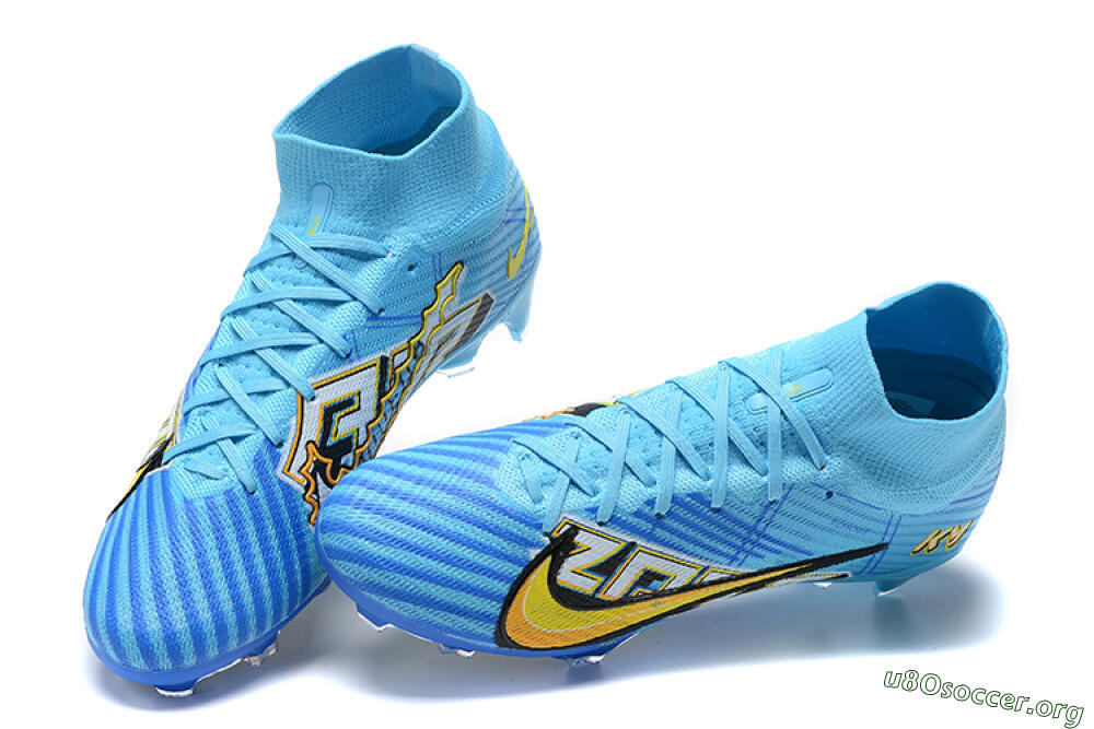 Kylian Mbappe x Nike Air Zoom Mercurial Superfly 9 Elite FG Football Boots - Blue/Yellow/Black 5