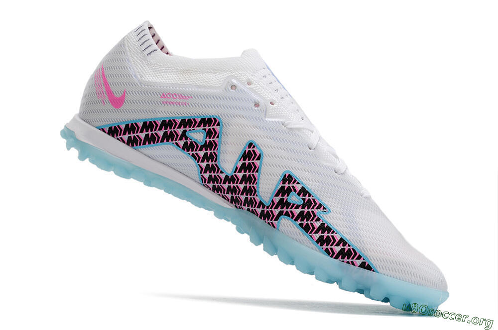 Nike Air Zoom Mercurial Vapor 15 Elite TF Football Shoes - White/Blue/Pink 4