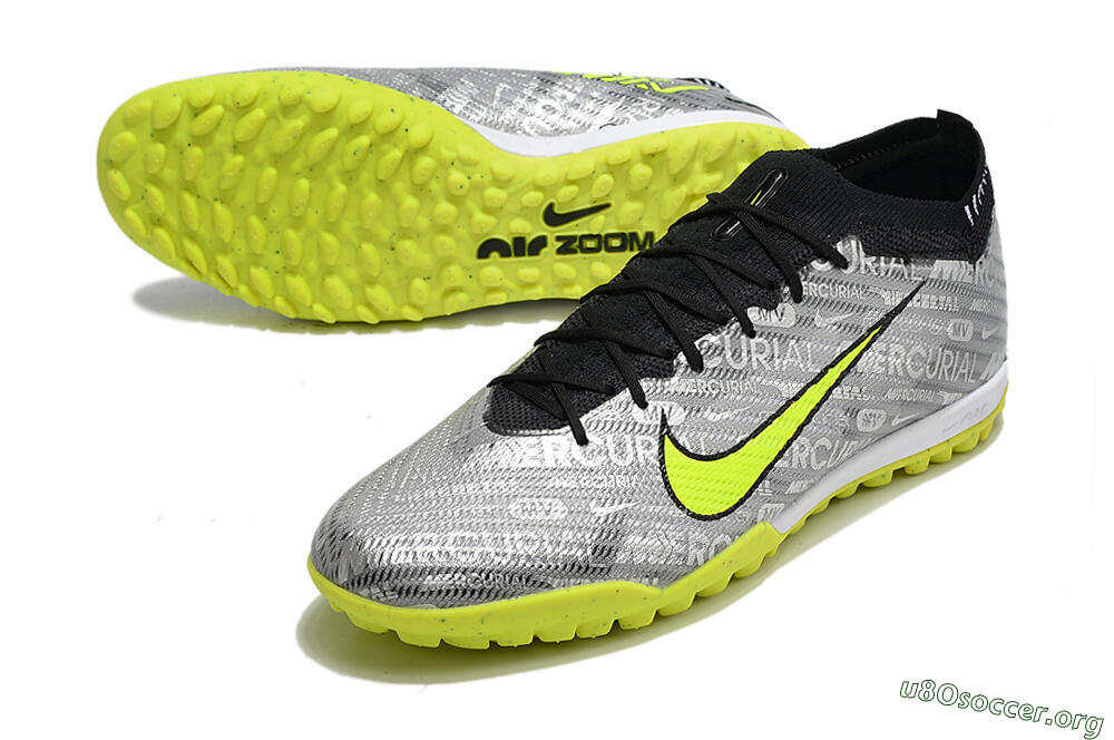 Nike Air Zoom Mercurial Vapor 15 Elite TF Football Shoes - Silver/Green/Black 0