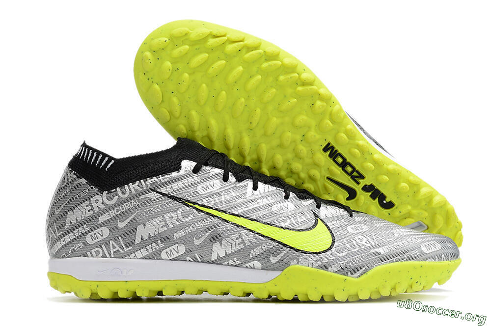 Nike Air Zoom Mercurial Vapor 15 Elite TF Football Shoes - Silver/Green/Black 2