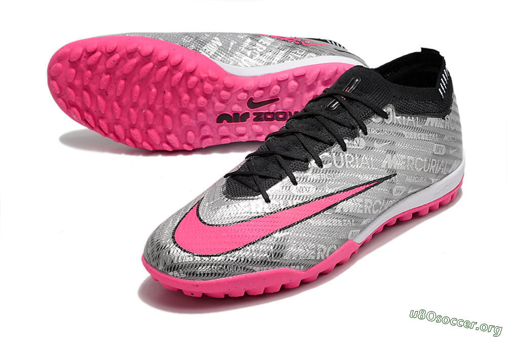 Nike Air Zoom Mercurial Vapor 15 Elite TF Football Shoes - Silver/Pink/Black 0