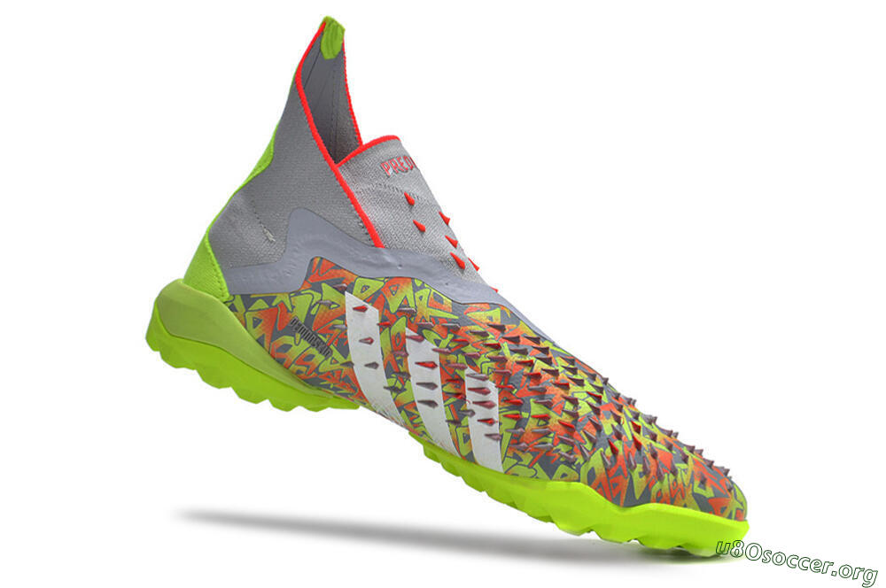 Adidas Predator Freak+ TF Football Shoes - Grey/Red/Yellow 4