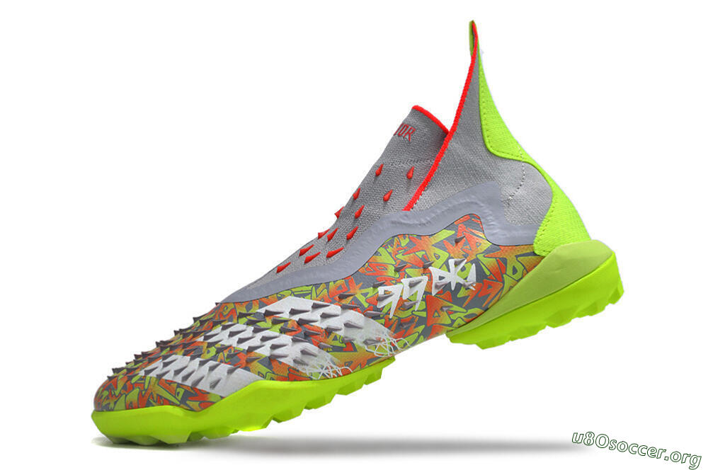 Adidas Predator Freak+ TF Football Shoes - Grey/Red/Yellow 5