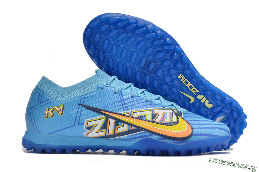 Kylian Mbappe x Nike Air Zoom Mercurial Vapor 15 Elite TF Football Shoes - Blue/Yellow/Black 2