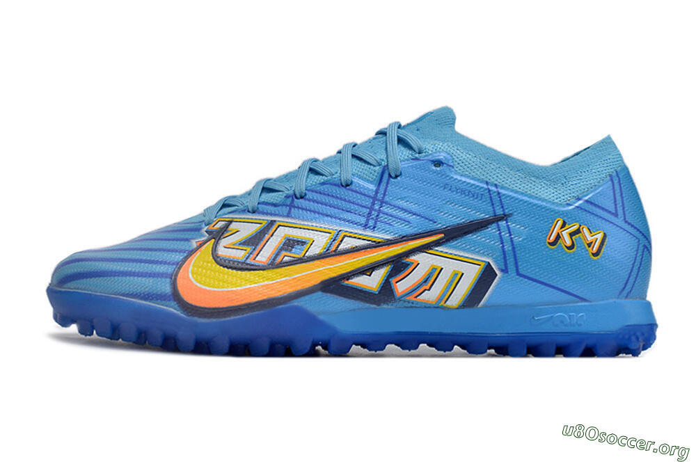Kylian Mbappe x Nike Air Zoom Mercurial Vapor 15 Elite TF Football Shoes - Blue/Yellow/Black 3