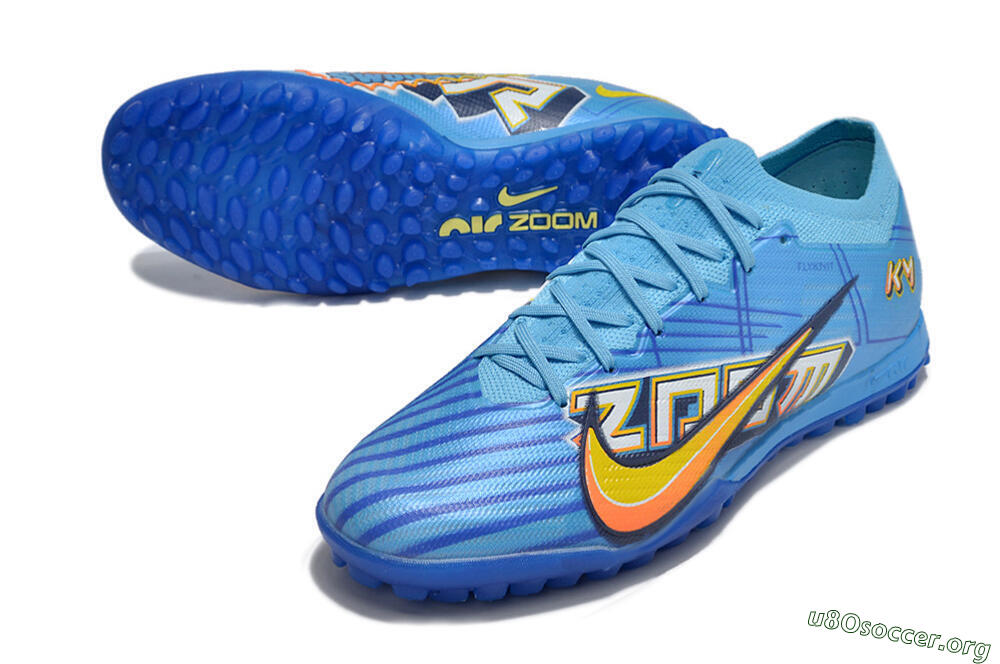 Kylian Mbappe x Nike Air Zoom Mercurial Vapor 15 Elite TF Football Shoes - Blue/Yellow/Black 0