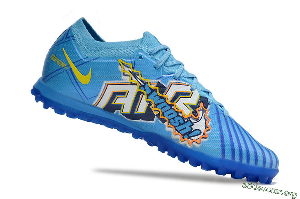 Kylian Mbappe x Nike Air Zoom Mercurial Vapor 15 Elite TF Football Shoes - Blue/Yellow/Black 4