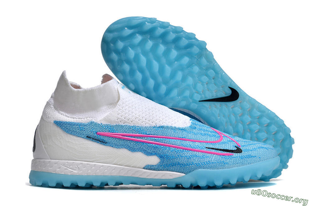 Nike Phantom GX Elite DF Link TF Football Shoes - White/Blue/Pink 2