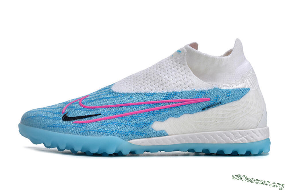 Nike Phantom GX Elite DF Link TF Football Shoes - White/Blue/Pink 3