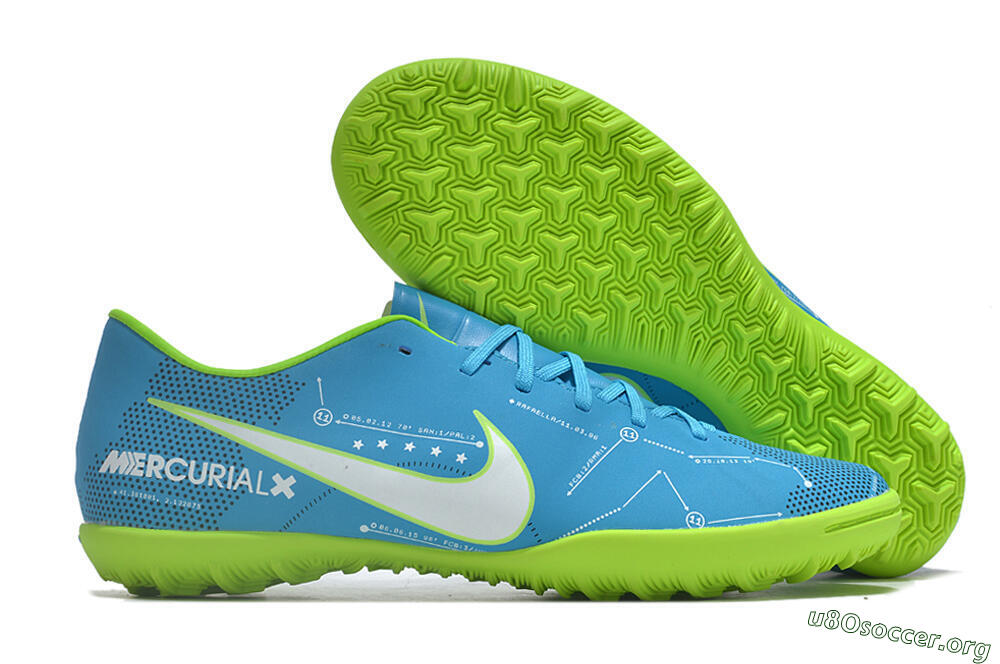 NIke Mercuricalx Victory 6 TF Football Shoes - Blue/Silver/Green 2