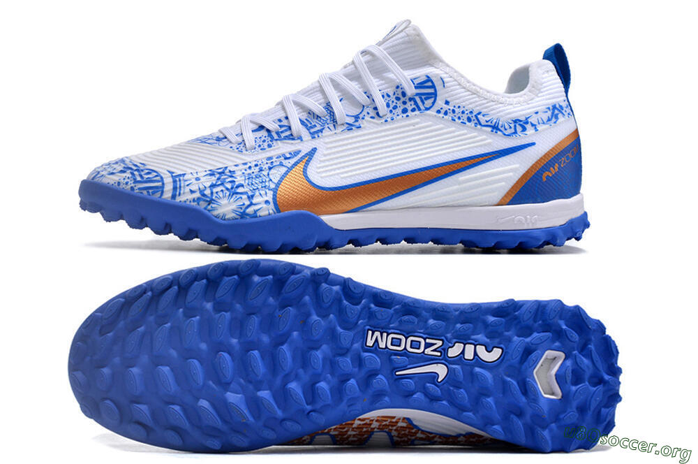 Nike Air Zoom Mercurial Vapor 15 Pro TF Football Shoes - White/Blue/Gold 1