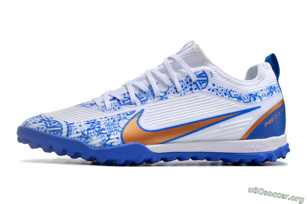 Nike Air Zoom Mercurial Vapor 15 Pro TF Football Shoes - White/Blue/Gold 3
