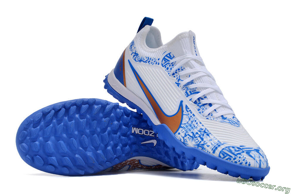 Nike Air Zoom Mercurial Vapor 15 Pro TF Football Shoes - White/Blue/Gold 0