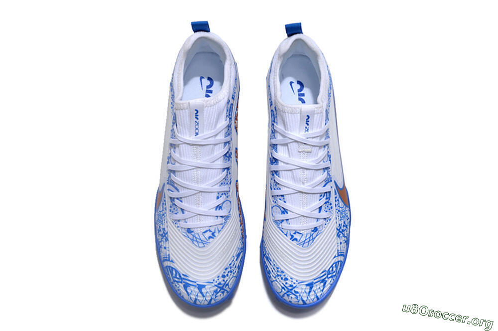 Nike Air Zoom Mercurial Vapor 15 Pro TF Football Shoes - White/Blue/Gold 4