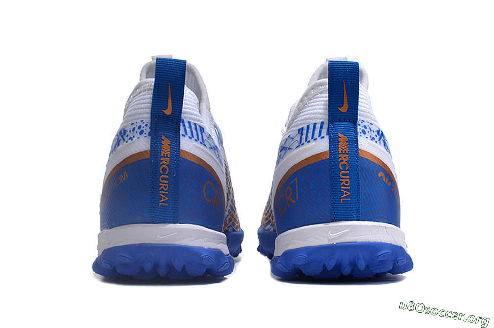 Nike Air Zoom Mercurial Vapor 15 Pro TF Football Shoes - White/Blue/Gold 5