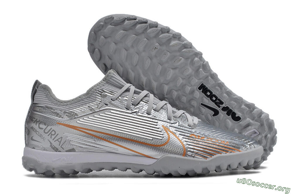 Nike Air Zoom Mercurial Vapor 15 Pro TF Football Shoes - Silver/Gold/Black 2