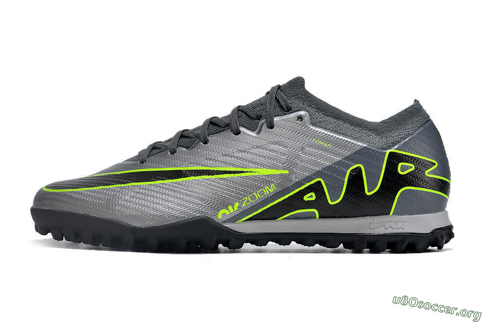 Nike Air Zoom Mercurial Vapor 15 Elite TF Football Shoes - Silver/Grey/Black/Green 3