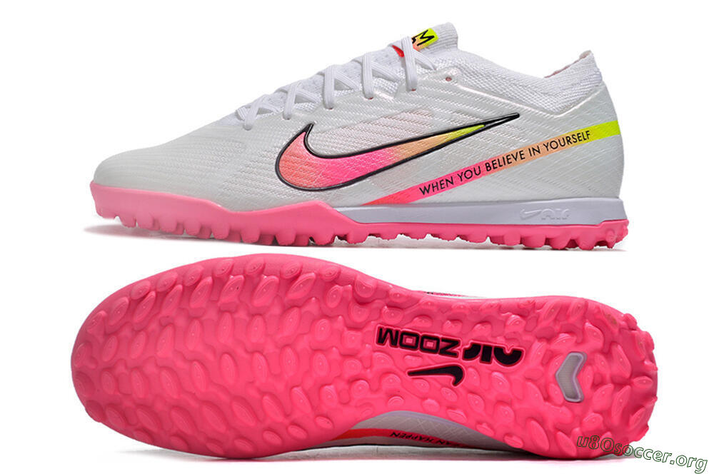 Nike Air Zoom Mercurial Vapor 15 Elite TF Football Shoes - White/Pink/Black/Green 1