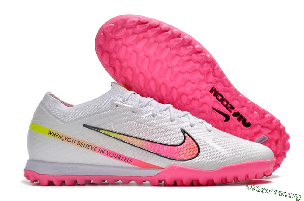 Nike Air Zoom Mercurial Vapor 15 Elite TF Football Shoes - White/Pink/Black/Green 2
