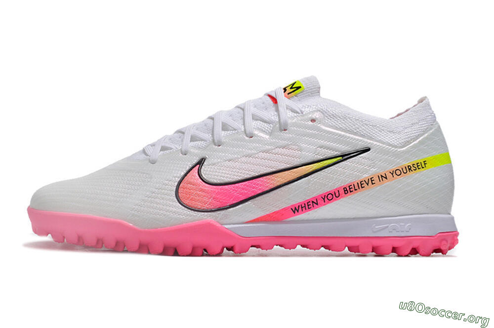 Nike Air Zoom Mercurial Vapor 15 Elite TF Football Shoes - White/Pink/Black/Green 3