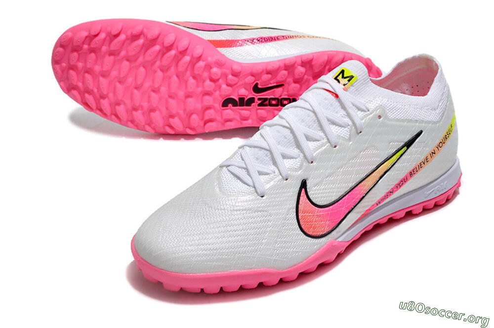 Nike Air Zoom Mercurial Vapor 15 Elite TF Football Shoes - White/Pink/Black/Green 0