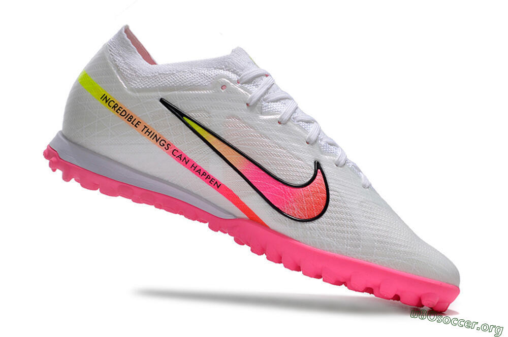 Nike Air Zoom Mercurial Vapor 15 Elite TF Football Shoes - White/Pink/Black/Green 4