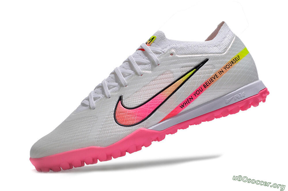 Nike Air Zoom Mercurial Vapor 15 Elite TF Football Shoes - White/Pink/Black/Green 5