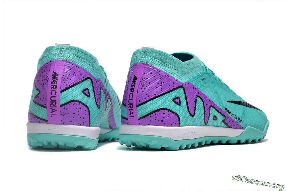 Nike Air Zoom Mercurial Vapor 15 Elite TF Football Shoes - Turquoise/Black/White/Purple 9