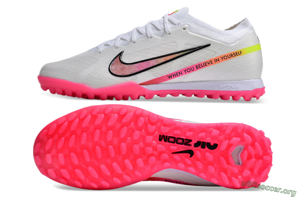 Nike Air Zoom Mercurial Vapor 15 Elite TF Football Shoes - White/Pink/Black/Yellow 1