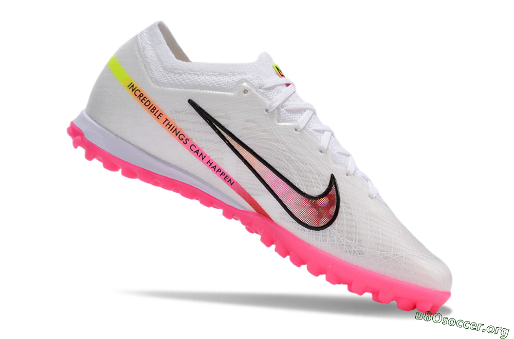 Nike Air Zoom Mercurial Vapor 15 Elite TF Football Shoes - White/Pink/Black/Yellow 4
