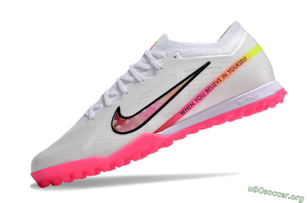 Nike Air Zoom Mercurial Vapor 15 Elite TF Football Shoes - White/Pink/Black/Yellow 5