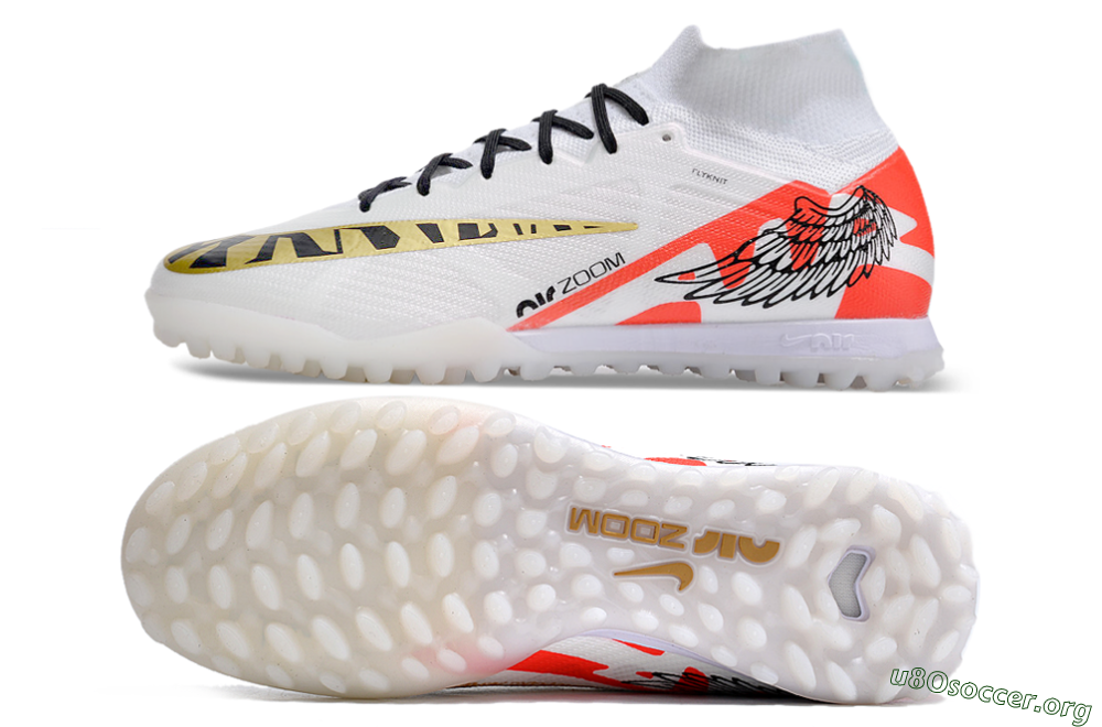 Nike Air Zoom Mercurial Superfly 9 Elite TF Football Shoes - White/Red/Gold 1