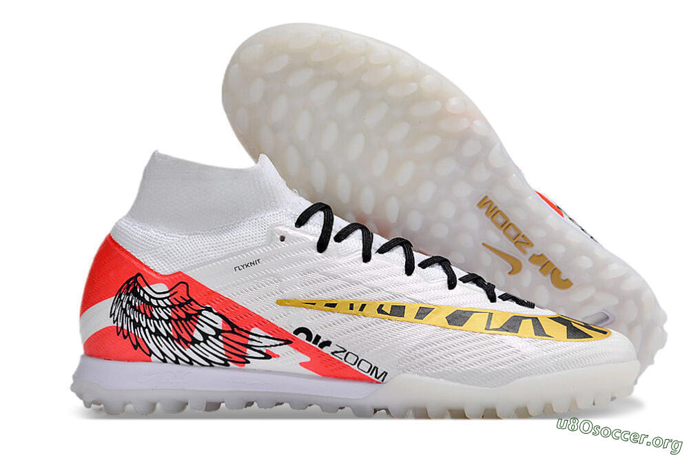 Nike Air Zoom Mercurial Superfly 9 Elite TF Football Shoes - White/Red/Gold 2