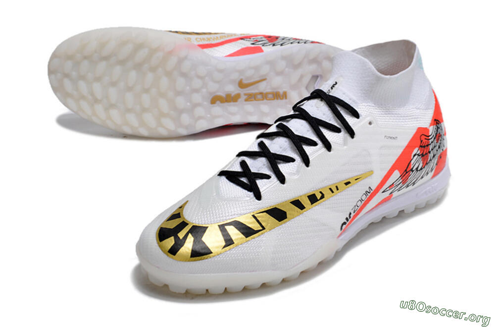 Nike Air Zoom Mercurial Superfly 9 Elite TF Football Shoes - White/Red/Gold 0