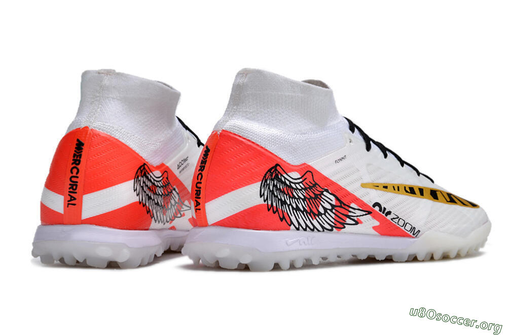 Nike Air Zoom Mercurial Superfly 9 Elite TF Football Shoes - White/Red/Gold 6