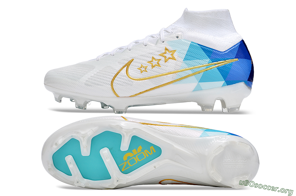 Nike Air Zoom Mercurial Superfly 9 Elite FG Football Boots - White/Blue/Gold 1