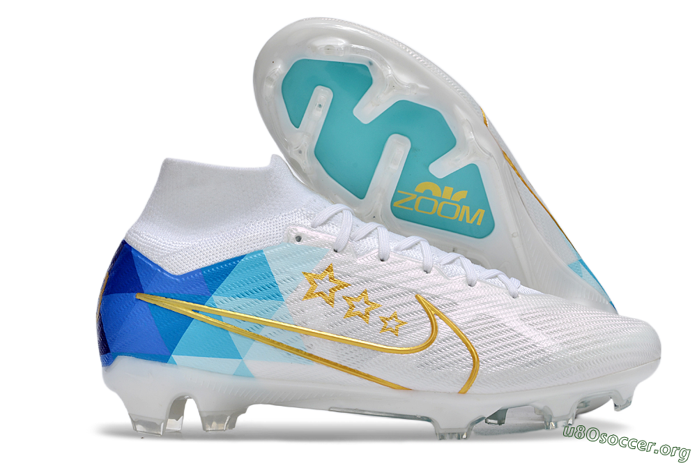 Nike Air Zoom Mercurial Superfly 9 Elite FG Football Boots - White/Blue/Gold 2