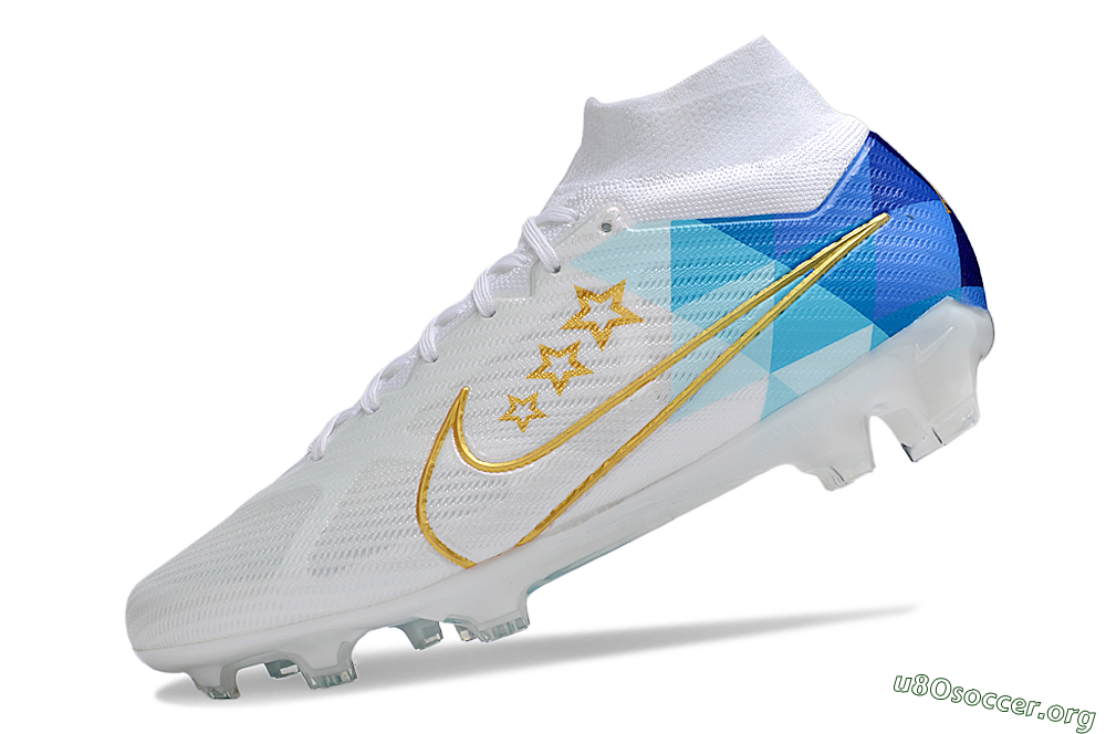 Nike Air Zoom Mercurial Superfly 9 Elite FG Football Boots - White/Blue/Gold 5