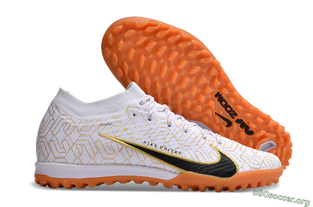 Nike Air Zoom Mercurial Vapor 15 Elite TF Football Shoes - White/Black/Gold 2