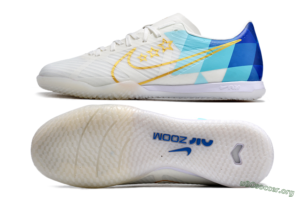 Nike Air Zoom Mercurial Vapor 15 Academy IC Football Shoes - White/Gold/Jade/Blue 1