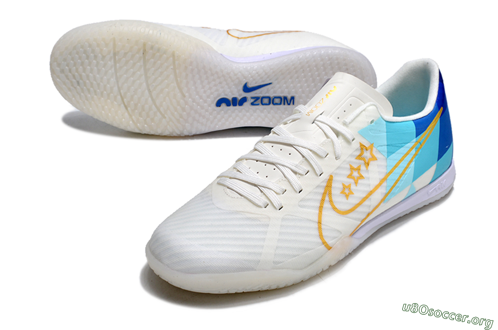 Nike Air Zoom Mercurial Vapor 15 Academy IC Football Shoes - White/Gold/Jade/Blue 0