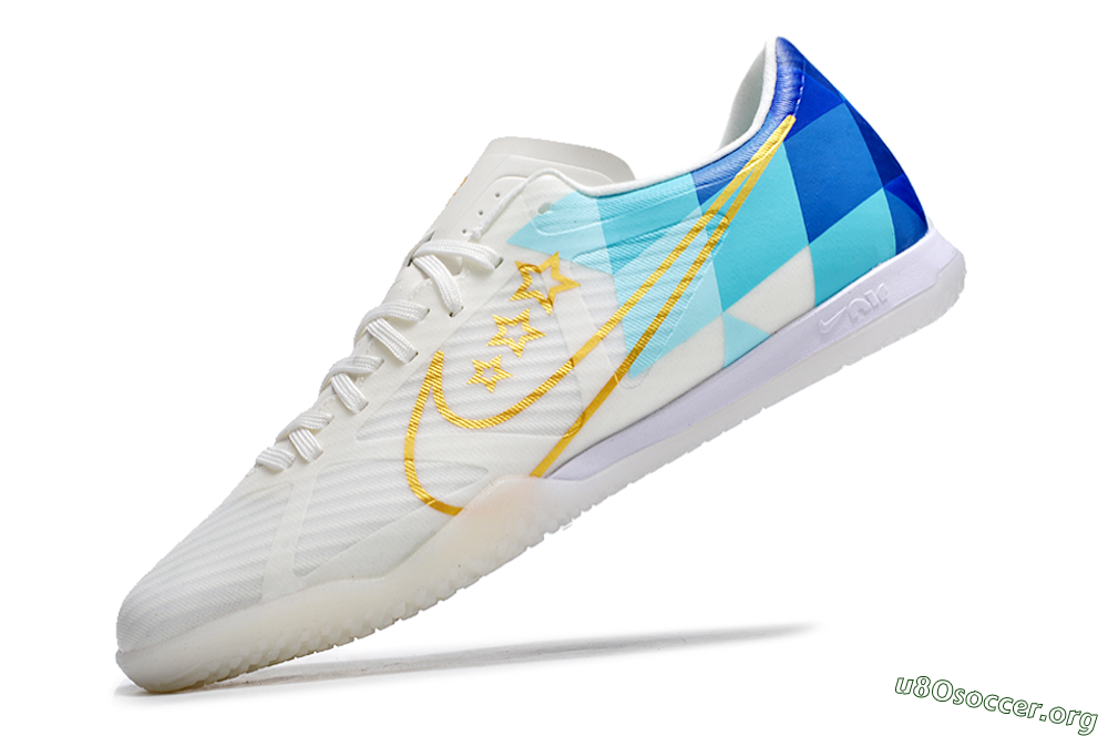 Nike Air Zoom Mercurial Vapor 15 Academy IC Football Shoes - White/Gold/Jade/Blue 5
