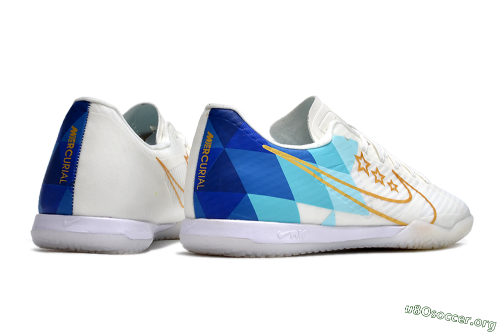 Nike Air Zoom Mercurial Vapor 15 Academy IC Football Shoes - White/Gold/Jade/Blue 6