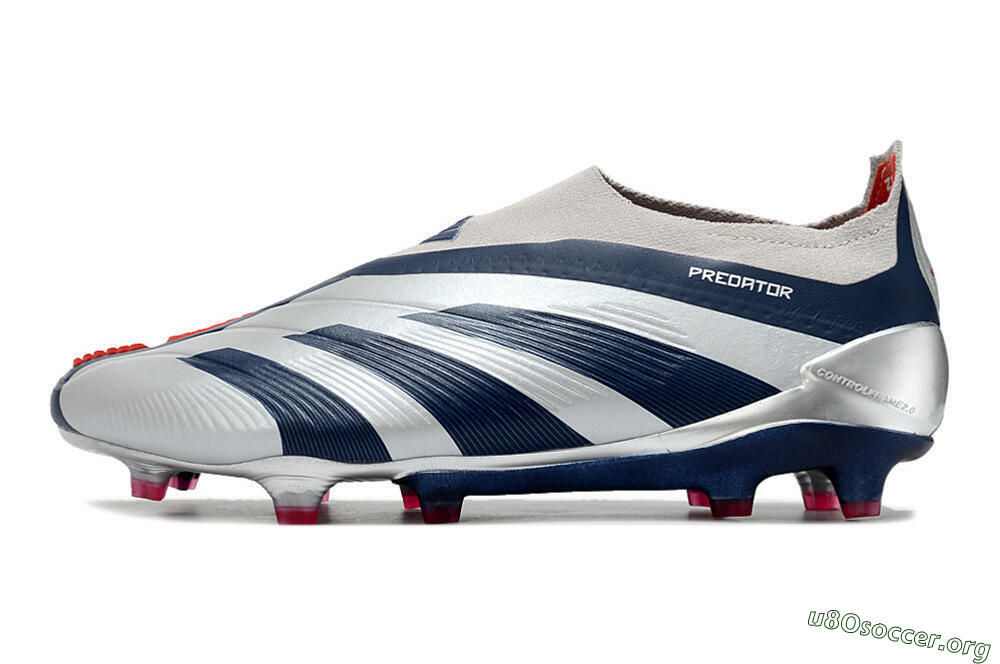 Adidas Predator Accuracy+ Laceless FG Football Boots - Silver/Blue/Red 3